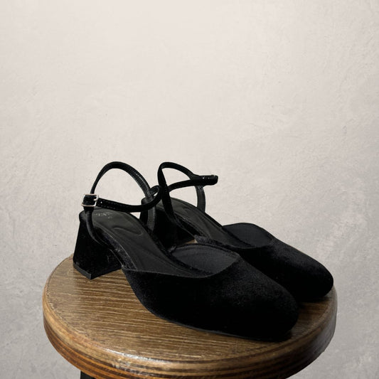 Zara black velvet heels 39