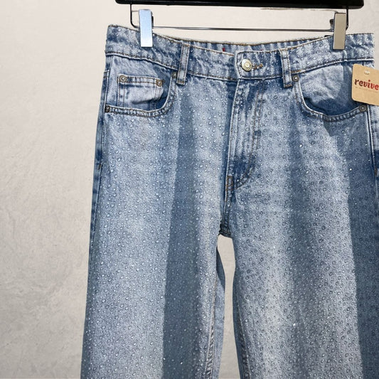 Zara lichtblauwe strass regendruppel glitter jeans S