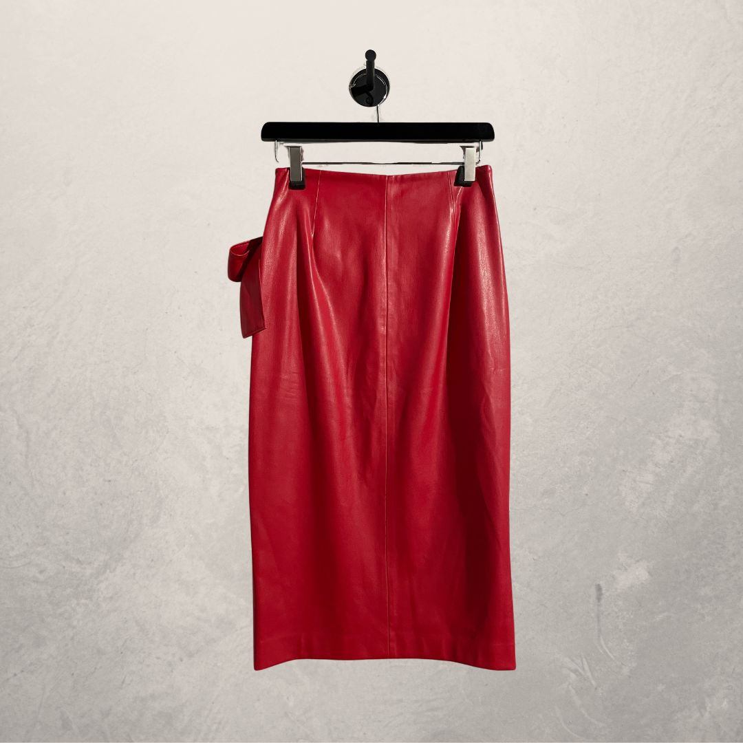 Zara red pleather wrap skirt S