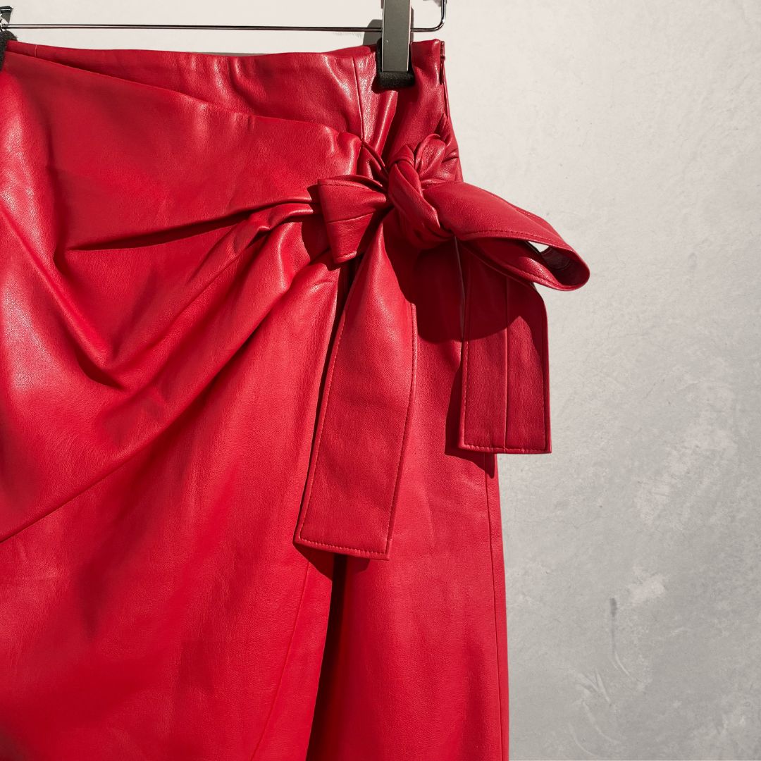 Zara red pleather wrap skirt S