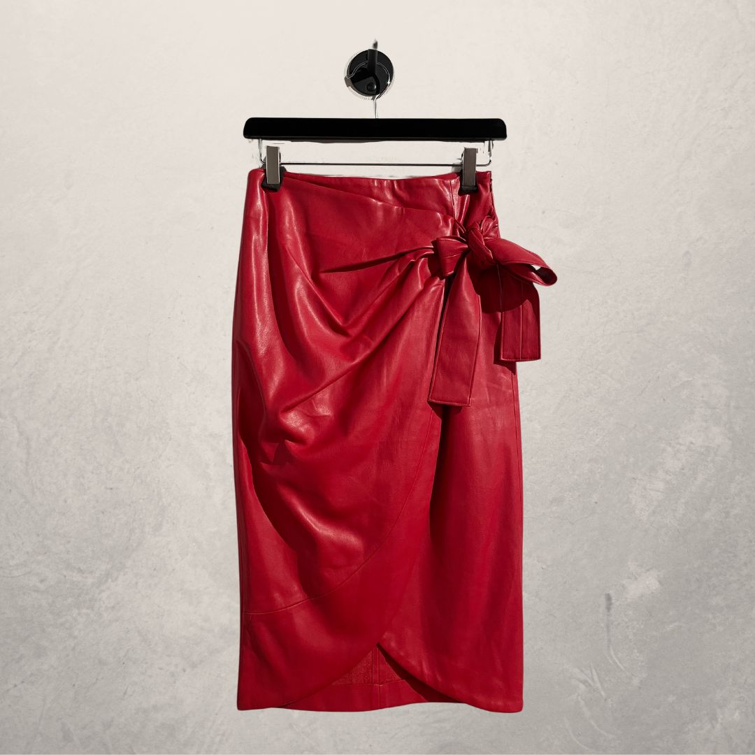 Zara red pleather wrap skirt S