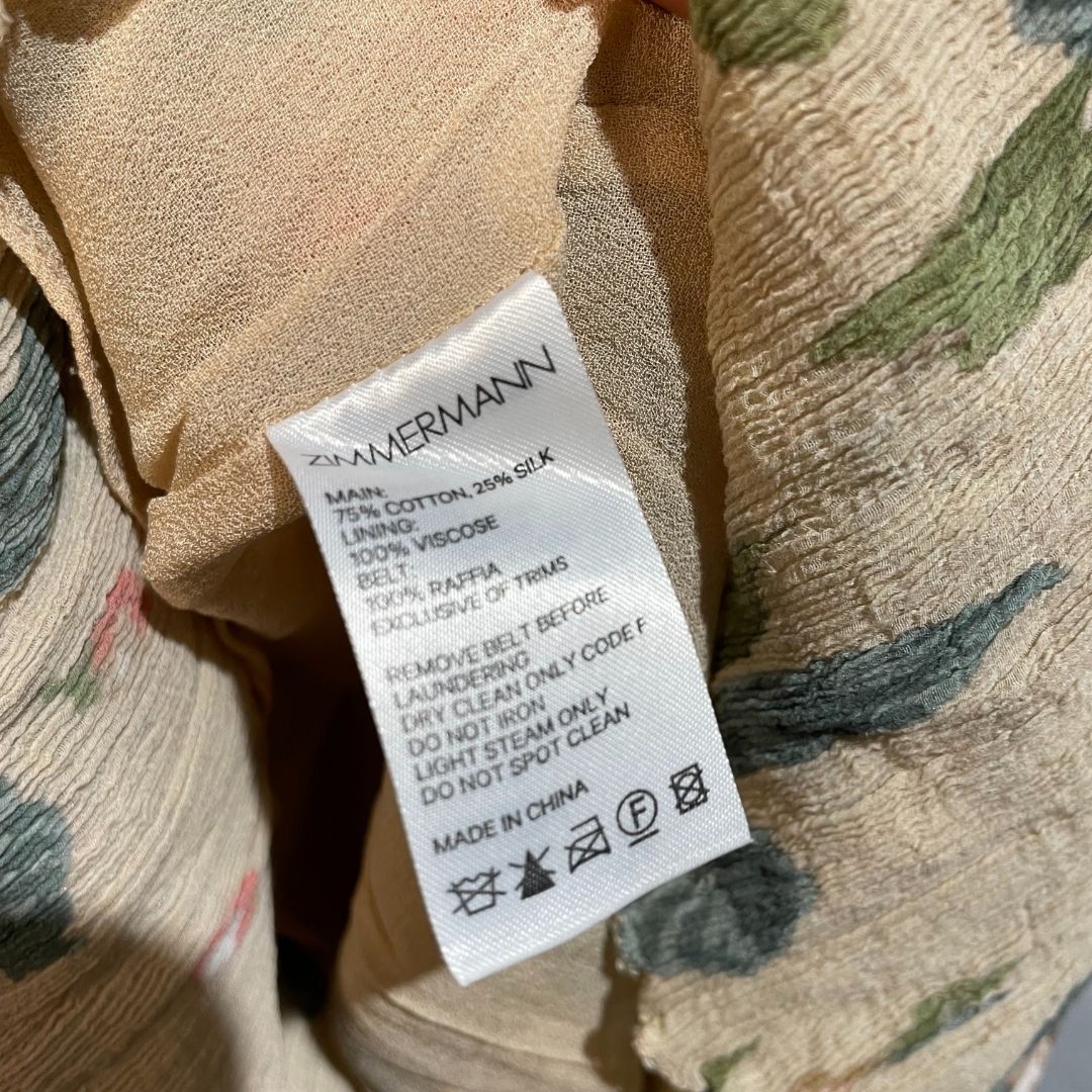 Zimmermann beige floral cotton silk blend ruffle dress S