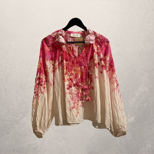 Zimmermann pink floral linen/silk set XS