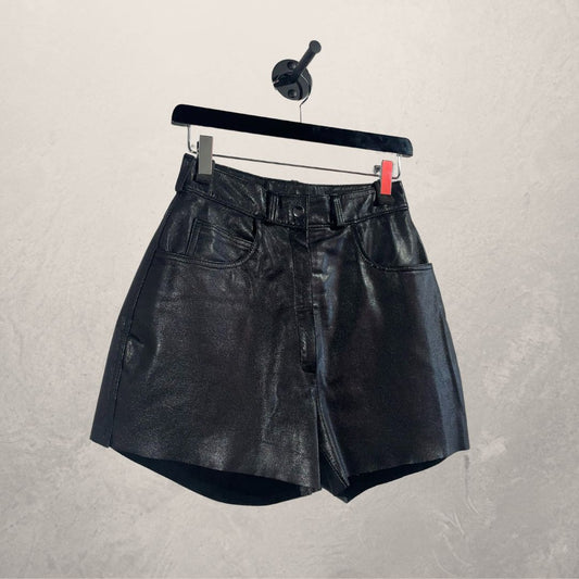 VINTAGE LEDEREN zwarte hi-taille shorts maat 38