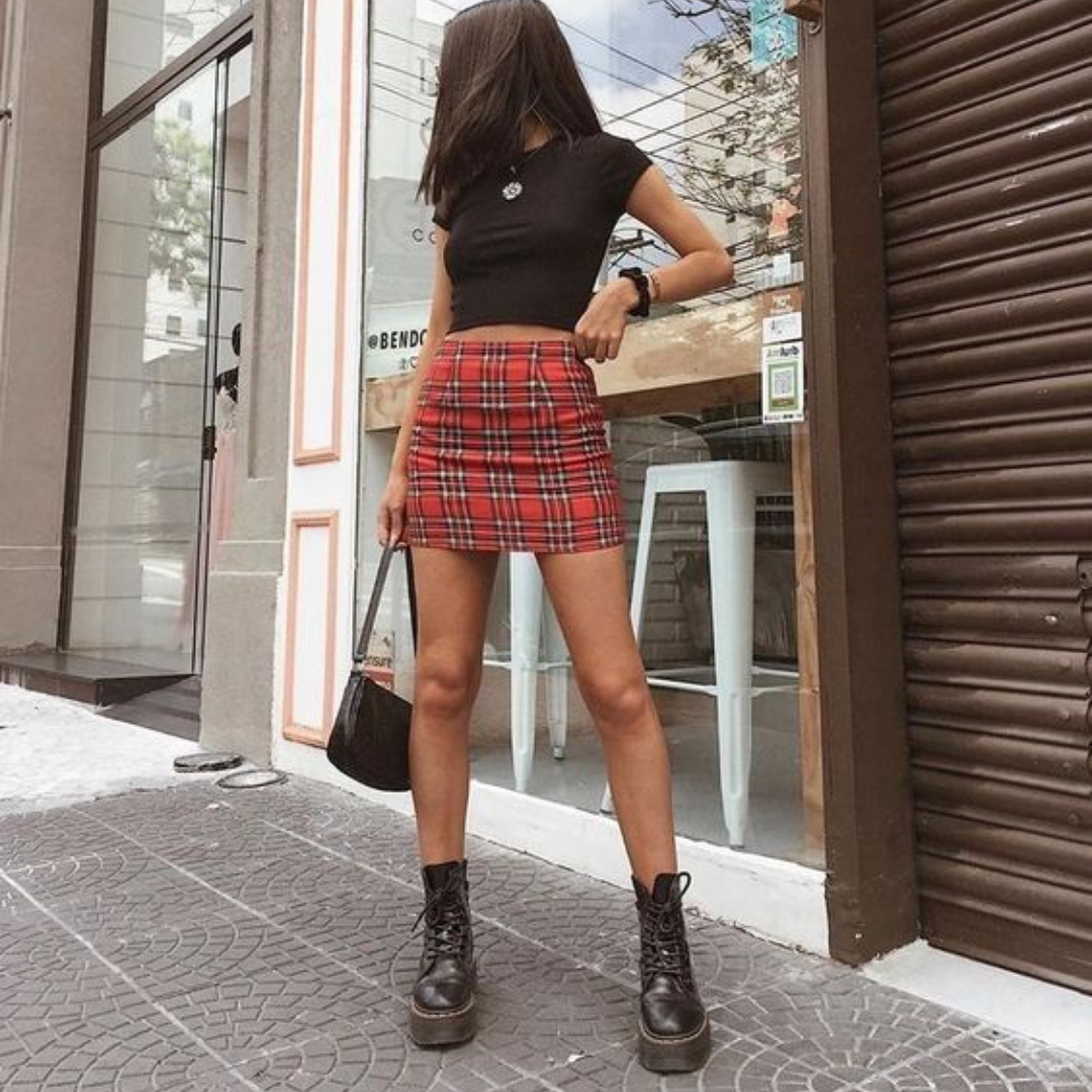 Zara red check skirt Clearance