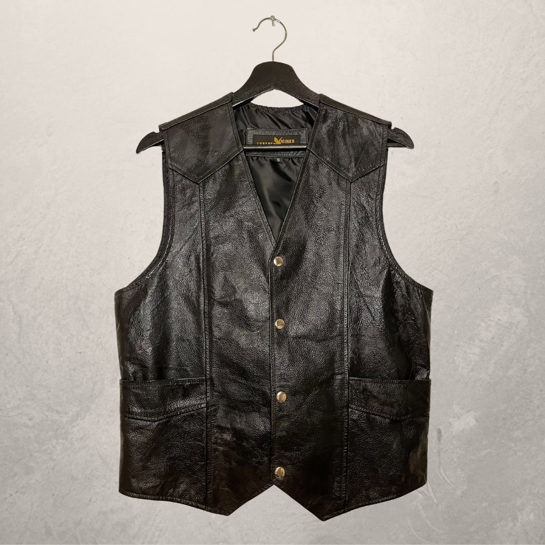 VINTAGE black leather vest SIZE MEDIUM