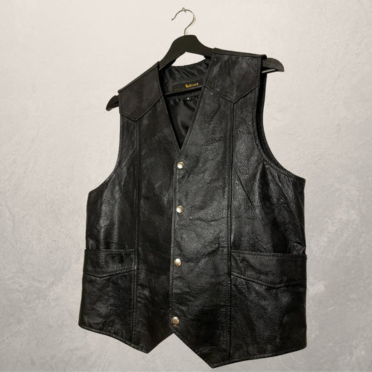 VINTAGE black leather vest SIZE MEDIUM