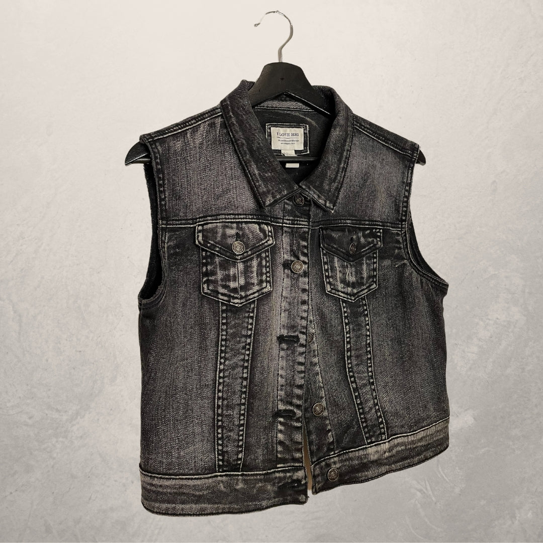 I LOVE H81 black faded denim vest SIZE LARGE