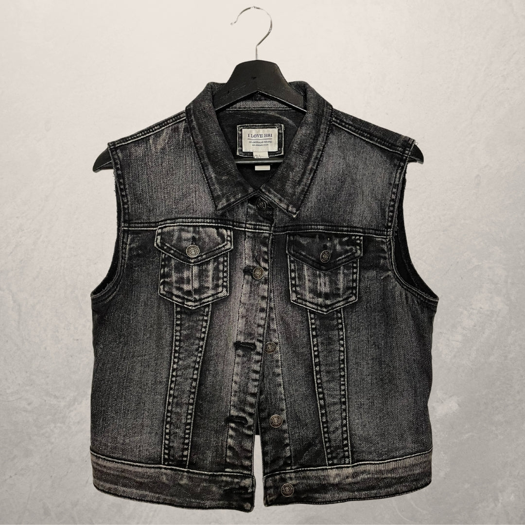 I LOVE H81 black faded denim vest SIZE LARGE