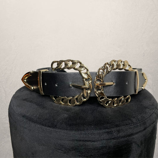 Black gold double buckle belt SIZE 75cm