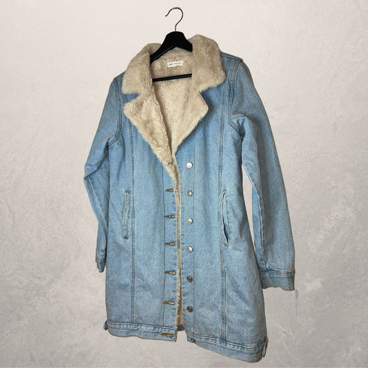 HONEY PUNCH light blue long denim teddy jacket SIZE LARGE