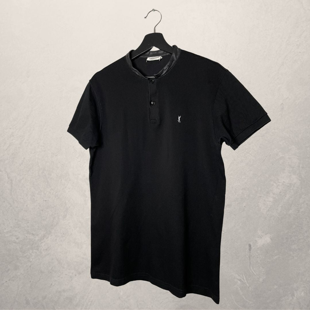 YSL zwart leren poloshirt met hals MAAT LARGE