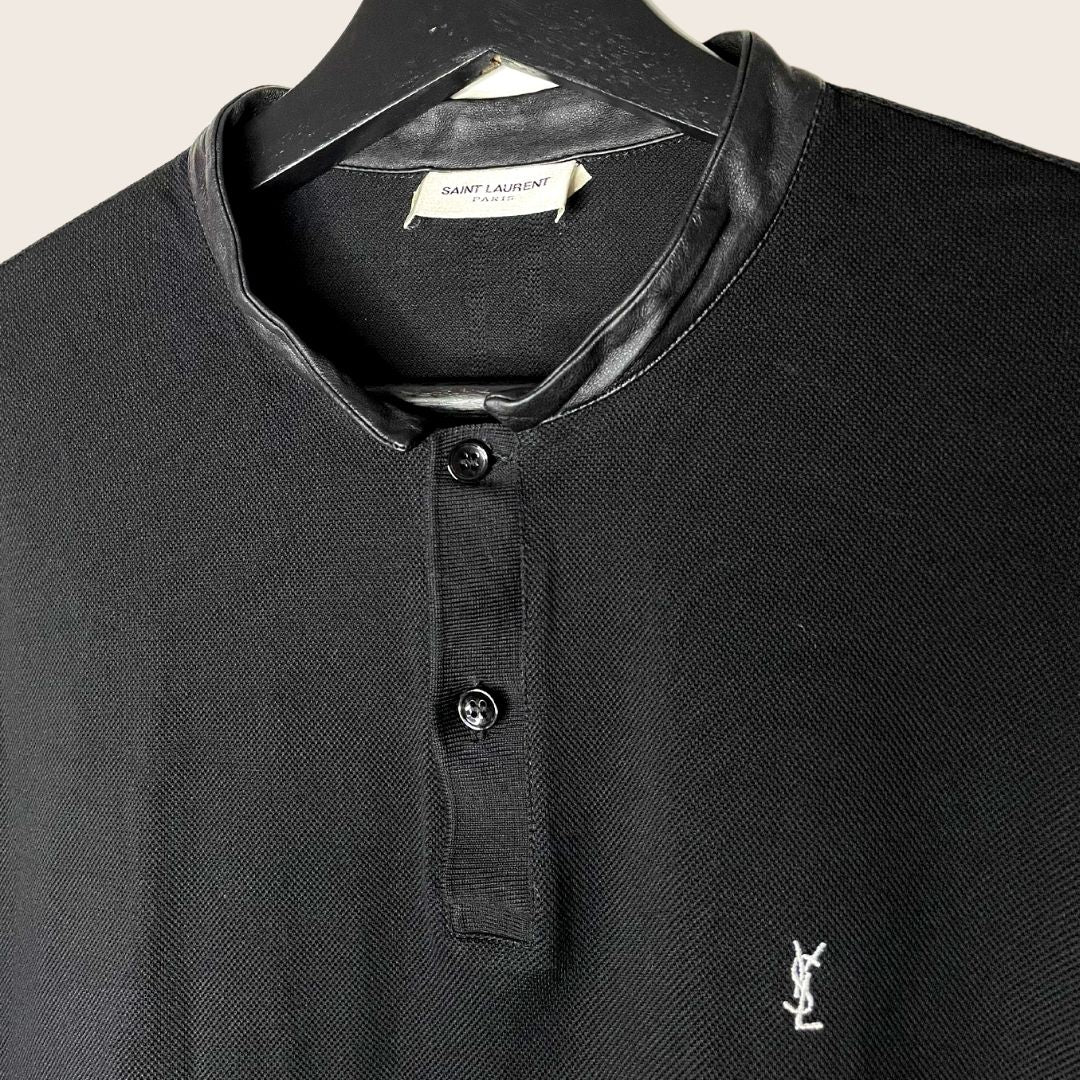 YSL zwart leren poloshirt met hals MAAT LARGE