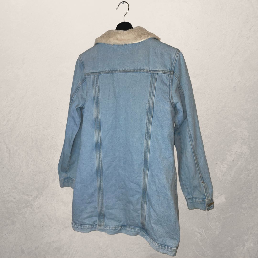 HONEY PUNCH light blue long denim teddy jacket SIZE LARGE