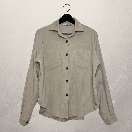 AMBIKA beige corduroy button up shirt SIZE MEDIUM