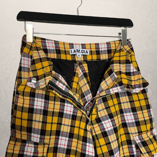 I AM GIA gele geruite cargobroek MAAT XS