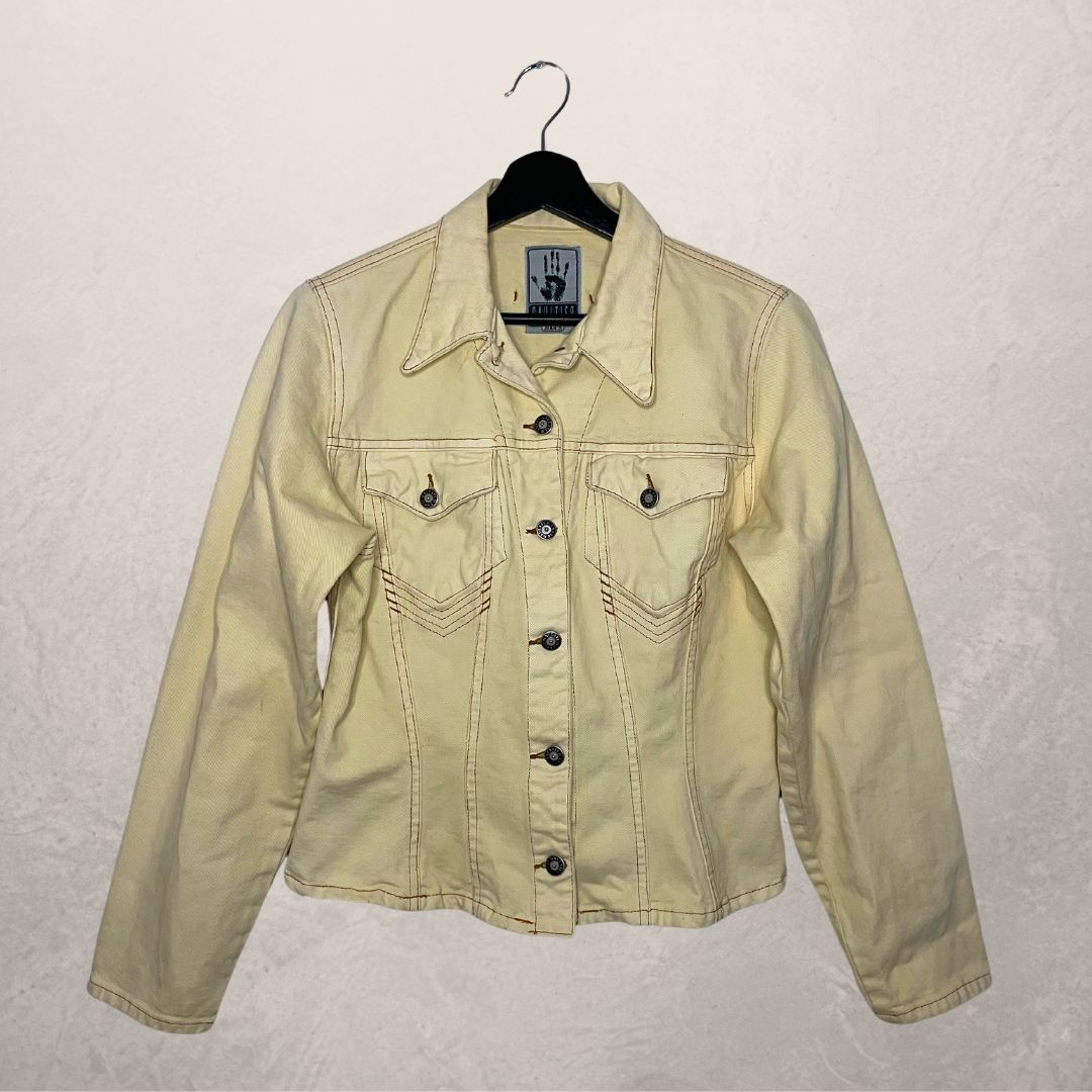 VINTAGE JEAN PAUL GAULTIER beige denim fitted jacket SIZE 40