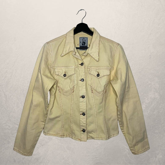 VINTAGE JEAN PAUL GAULTIER beige denim getailleerd jasje MAAT 40