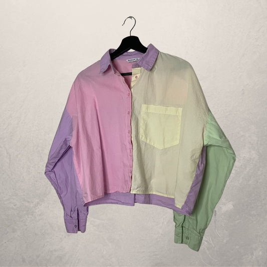 STRADIVARIUS pastel cropped cotton shirt SIZE SMALL
