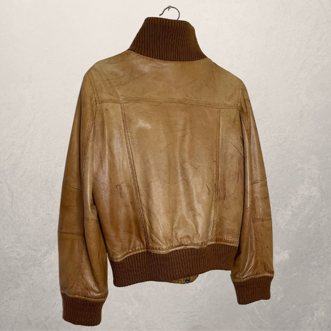 VINTAGE brown leather bomber Jacket SIZE XL