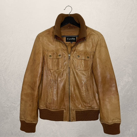 VINTAGE brown leather bomber Jacket SIZE XL