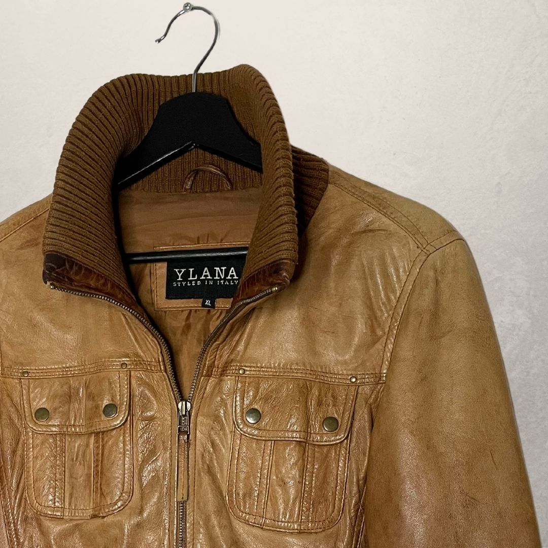 VINTAGE brown leather bomber Jacket SIZE XL