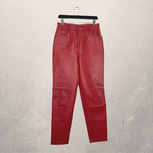 VINTAGE rood leren hoge taille broek maat 29
